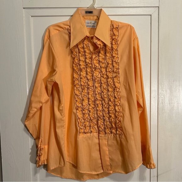 Vintage Lion of Troy Mens Ruffle Bib Tuxedo Button Down Shirt 16/35 - Picture 1 of 9